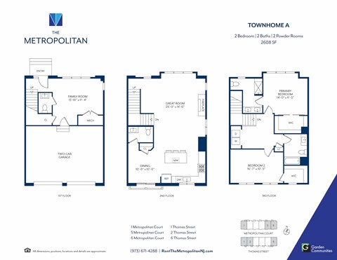 Floor plan for 2 beds, 4 baths, 2608 sqft
